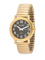 Tel-Time Mens Gold Tone Expansion One Button Talking Watch- Black Face