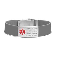 BAIYI Gray Silicone Sports Medical Alert ID Bracelet Wristband for Men Women (Free Engraving)