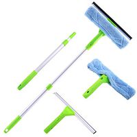 Window Squeegee Cleaner Scrubber 3 in 1 Professional Detachable Cleaning Kit Microfiber Brush and Rubber Scraper with Extension Pole for Glass Auto Mirrors