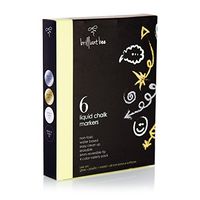 Brilliant Bee - 6 Pack of Liquid Chalk Markers - (2) Black, (2) White, (1) Silver, (1) Gold - Reversible Chisel and Round Tip