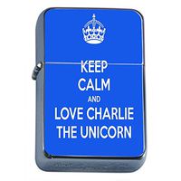 Keep Calm Charlie Unicorn Flip Top Dual Torch Em1 Smoking Cigarette Silver Refillable Dual Flame