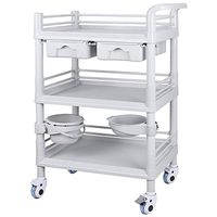 SRFDD Medical Overbed Tables，Medical and Service Utility Cart-3 Shelf-Two Drawer，Dental Mobile Utility Cabinet & Cart with Brake Wheel