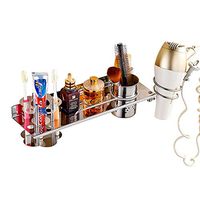 Multifunction Stainless Steel Shower Organiser Bathroom Shelf Wall Mount, Toothbrush Holder，No Drilling Hair Dryer Rack