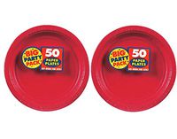 Amscan Big Party Pack 50 Count Paper Luncheon Plates Value 2-Pack (100 count total), 7-Inch, Apple Red