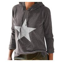 HNTDG Autumn Women's Loose Large Size Leisure Pentagram Printed Long Sleeve Hooded Sweatershirt Top Gray