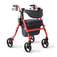 Medline Premium Empower Rollator Walker with Seat, Comfort Handles and Thick Backrest, Folding Walker for Seniors, Microban Antimicrobial Protection, 8" Wheels, Red Frame
