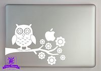 Overly Attached Decals Owl on Tree Branch Vinyl Decal Sized to Fit A 11" Laptop - White