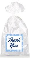 Dark Blue on Baby Blue Thank You Party Favor Bags with Ties - 12pack
