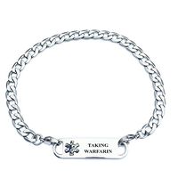 Pre-Engraved Curb Link"Taking Warfarin" Medical ID Bracelets for Women.