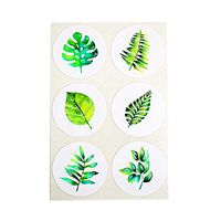 Tropical Green Leaves Stickers, Round Seals, Party Favor Labels, Cupcake Toppers for Summer Tropical Themed Party Decoration, Palm Leaves, by Once Upon Supplies, 1.5 Inches, 60 Stickers