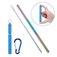 Telescopic Reusable Straws, 9.25'' Stainless Steel Collapsible Drinking Straw with Keychain, Travel Case and Cleaning Brush, Perfect for Travel, Home, Office