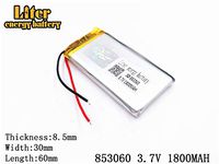 3.7V 1800mAh 853060 Lithium Polymer Ion Rechargeable Battery Lithium Polymer Li-Po Battery for MP4 GPS MP3 Bluetooth Stereo DIY Gift