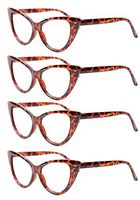 SOOLALA 4 Pairs Value Pack Ladies 50mm Lens Fashion Designer Cat Eye Reading Glasses, 4Leopard, 0.5
