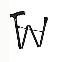 WW Elderly Walking Stick Aluminum Alloy with Lights Folding Telescopic Non-Slip Medical Insurance Crutch, Black