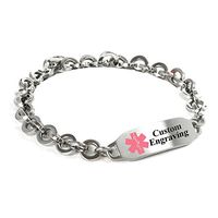 My Identity Doctor - Custom Engraved Medical Alert Bracelet - 316L Steel 8mm Round Link - Pink - Wrist Size 6.75 Inch