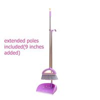 Broom and Dustpan, Long Handle Broom and Dust Pan Set. Dustpan with Long Handle 36.9 inches 47.1 inches Long Handle, Never Damage Wood Floor for Schools,Kidgarden,Hotel,Hospital,Lobby(Purple)