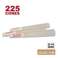 RAW 225 Organic 1 1/4 Cones - W Gallery Scoop Sticker - Discreet Box - Pure Hemp 1.25 84mm Pre-Rolled Cones - 26mm Filter Tips - Natural Unbleached Unrefined Rolling Papers - Bulk Pack