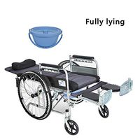 Wheelchair Medical Equipment Lightweight Full Reclining, Foldable Aluminum Frame with Large Potty and Non-Slip Handbrake, Comfortable Pillow, Black Wide for Adults Elderly