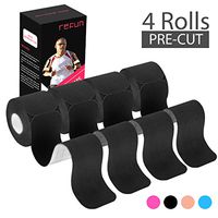REFUN Kinesiology Tape Precut (4 Rolls Pack), Elastic Therapeutic Sports Tape for Knee Shoulder and Elbow, Pain Relief, Waterproof, Latex Free, 2" x 16.5 feet Per Roll, 20 Precut 10 Inch Strips