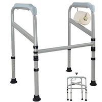 AXD Toilet Safety Rail, Non-Slip Foldable Toilet Surround Frame, for Elderly Disabled, Adjustable Length with Floor Fixing Feet