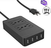 Power Strip with USB Ports, 4 AC Sockets 4 USB Ports Overload Surge Short-Circuit Over-Voltage Over-Current Protection Portable and Multifunctional for Home, Office,Travel Power Supply(Black)