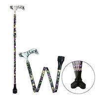 DR. Cane All-Terrain Adjustable Telescopic Cane W/Cushioning System - Foldable Cane - Lightweight Walking Stick for Women - Flower Pattern Acrylic Handle Designer Walking Cane (Black, 31.5"-35.4")