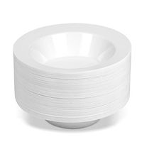 50 Large Disposable White Plastic Soup Bowls | 14 oz. Premium Heavy Duty Disposable Dinnerware with Real China Design (50-Pack) by Bloomingoods