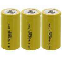 (3-PACK) Exell C Size 1.2V 3000mAh NiCD Button Top Rechargeable Batteries for medical instruments/equipment, electric razors, toothbrushes, radio controlled devices, electric tools