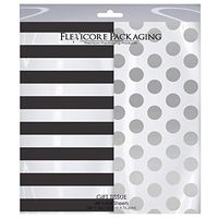 Flexicore Packaging Black Striped & Silver Polka Dot Gift Wrap Tissue Paper Size: 20 Inch X 30 Inch | Count: 48 Sheets | Color: Black Stripe & Silver Polka Dots