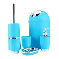 Zerone Bathroom Accessories Sets,6 Piece Bath Toilet Brush Accessories Set Luxury Bath Accessory Gift, Soap Bar Holder,Trash Can,Toilet Brush Set (Blue)