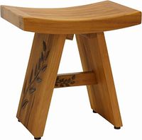AquaTeak 18" Asia Teak Shower Bench with Carved Leaves on Leg and Crossbar