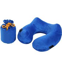 ROSENICE Soft U-Shape Automatic Inflatable Neck Pillow Set for Traveling or Home (Blue)