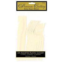 Premium Heavy Weight Assorted Cutlery | Vanilla Creme | Pack of 24 | Party Supply