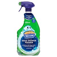 Scrubbing Bubbles Mega Shower Foamer Spray, Multi-Surface Bathroom and Tile Cleaner Grime Fighter,  Removes 100% Soap Scum, Rainshower Scent, 32 oz