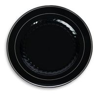 Fineline Settings 12-Piece Silver Splendor with Silver Round China-Like Plate, 10-Inch, Black