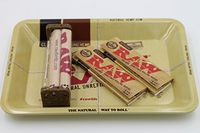 Raw Mini Rolling Tray Bundle Mini Tray + Raw 79mm Roller + 2 Packs 1 1/4 Raw Rolling Paper