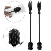 Rommeka Bottle Cleaning Brush, 12.5" Long Handle Silicone Bottle Cleaner for Washing Narrow Neck Containers, Baby Bottles, Vacuum Sports Bottles, Hydroflasks, Vase and Glassware - 2 Pack (Black)