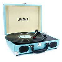LP&No.1 Suitcase Bluetooth Turntable with Stereo Speaker,3 Speeds Vinyl Record Player Blue