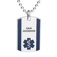 Divoti Deep Custom Laser Engraved Stainless Steel Medical Alert Necklace for Men, Steel Urban Tag Medical ID Necklace, Medical Dog Tag w/Free Engraving Chain 24 in Ball-Deep Blue