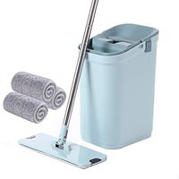 NLFD Profession Flat Mop, Microfiber Mop, Easy to Install and Store, Bottom Rebound Automatically, Suitable for All Kinds of Floors, with Bucket, Mop Pad Save Time and Energy