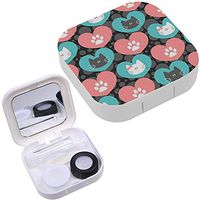Portable Contact Lens Case Box Travel Kit Mirror + Bottle + Tweezers Container Holder [ Romantic Hearts Kittens ]