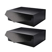 PACKHOME 2 Gift Boxes 14x9.5x4.5 Inches, Large Gift Boxes with Lids Groomsman boxes, Sturdy Storage Boxes, Collapsible Gift Boxes with Magnetic Closure (Glossy Black with Embossing)