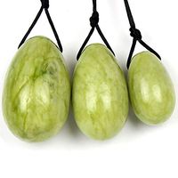 Green Jade Yoni Eggs Set of 3,Drilled,with Unwaxed String,Massage Stone for Women Kegel Exercise Strengthen Pelvic Floor Muscles