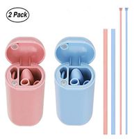 TWBB Reusable Silicone Straws - Portable Collapsible Straws Foldable Straws with Cases and Cleaning Brushes fit Travel,Office (White and Gray)