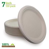 Compostable Biodegradable Brown 7" Paper Plates [150-Pack] Heavy-Duty Quality Natural Disposable Bagasse, Eco-Friendly Made of Sugar Cane Fibers