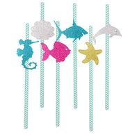 Vosarea 12pcs Animal Straws Glitter Straws Drinking Straws Ocean Decoration for Kids Hawaii Party Decoration Supplies(6 Style, 2pcs Each Style)