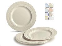 " OCCASIONS" 60 Plates Pack, Extra Heavyweight Vintage Wedding Party Disposable Plastic Plates (8.25'' Appetizer/dessert plate, Chateau in Ivory)