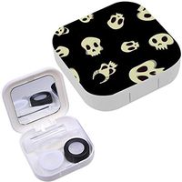 Portable Contact Lens Case Box Travel Kit Mirror + Bottle + Tweezers Container Holder [ Halloween Skulls ]