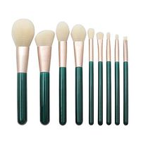 Naladoo 9 Pcs Dark Green Wooden Handle Powder Makeup Brush Set for Eye Shadow