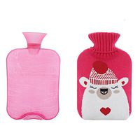 2 Liter Hot Water Bottle with Pink Knit Cover - Good Gift for Winter